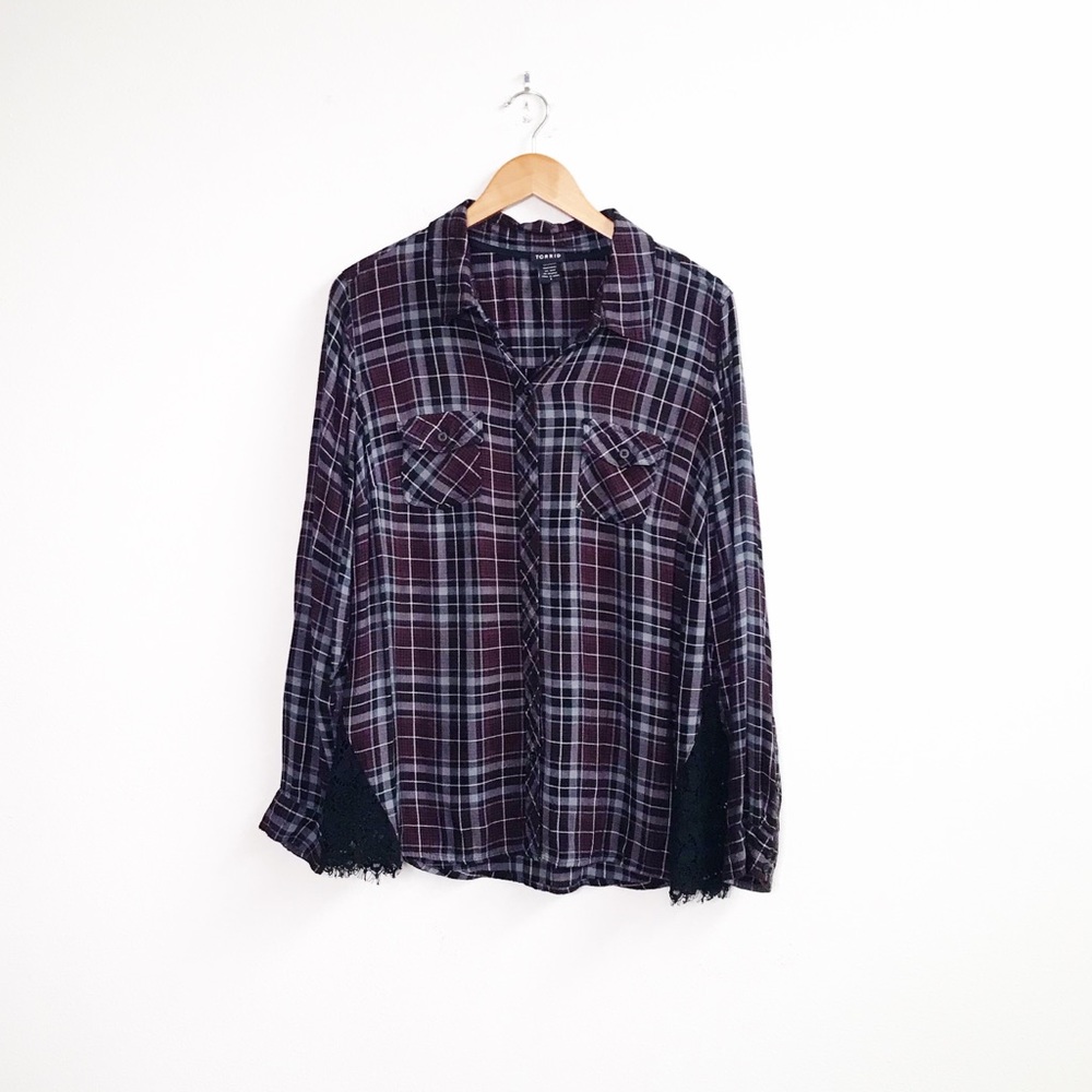 Torrid : Plaid Lace Camp Shirt Long-sleeve - Picture 2 of 6